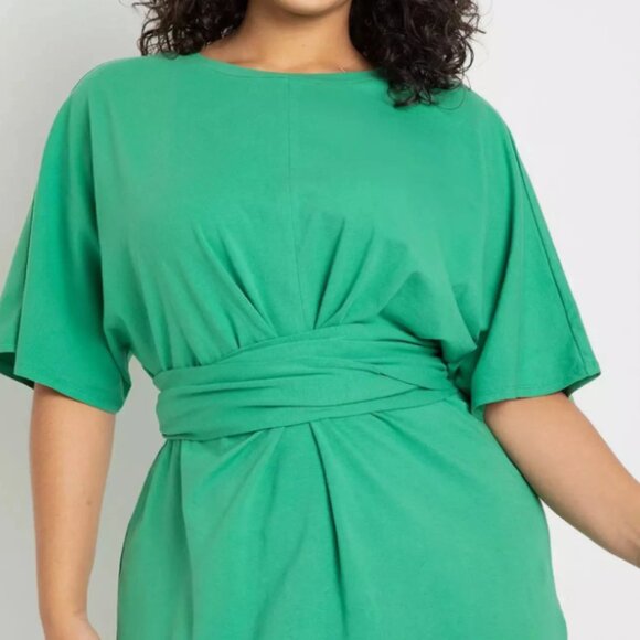 This NWT Eloquii Women's Plus Knot Front Pleated Skirt Dress in Gulf Coast Green - Picture 2 of 6